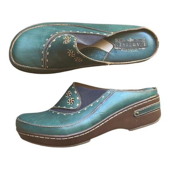Spring Step L' Artise Chino Shoes Women's Size 9/40 Green Brown Clogs Slip Ons - Picture 1 of 10